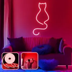Daisy the Cat - Medium - Red Red Decorative Wall Led Lighting