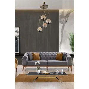 Damla 4 Lü Tepsili Bal Camlı Eskitme Sarkıt Copper Chandelier