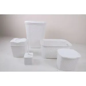 Damla Dowry - White White Bathroom Set (5 Pieces)