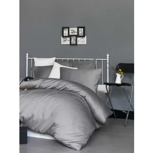 De Dark Grey Dark Grey Satin Super King Fitted Sheet (FR) (IT) (ES) (DE)
