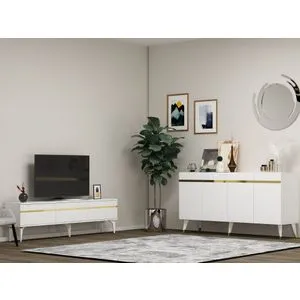Defne - White, Gold White
Gold Living Room Furniture Set