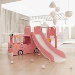 Dečiji roze vozić sa toboganom, ljuljaškom i ostavom za igračke
