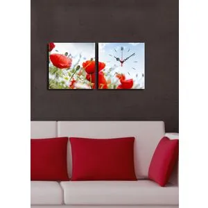 Dekorativni Zidni Sat na Platnu u Boji 2P2828CS-15 (Set od 2 Komada)