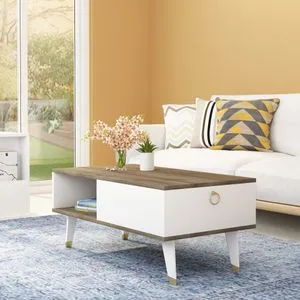 Delux - Stolić za kafu od orahovog drveta i bele boje