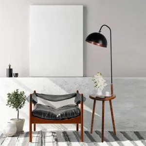 Demet Sehbalı Ahşap Lambader Ceviz Retro 3 Başlıklı Walnut Floor Lamp