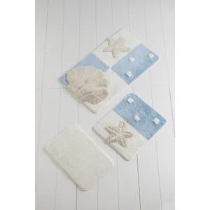 Deniz Yildizi v2 - Blue Multicolor Acrylic Bathmat Set (3 Pieces)