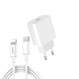 DENMEN DC06L Punjač za mobilne Type C 20W 3,6A Fast + Lightning kabl bela