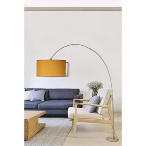 Deve Boynu Mat Krom Lambader Silindir Hardal Abajurlu Yellow Floor Lamp