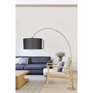 Deve Boynu Mat Krom Lambader Silindir Hasır Siyah Abajurlu Black Floor Lamp