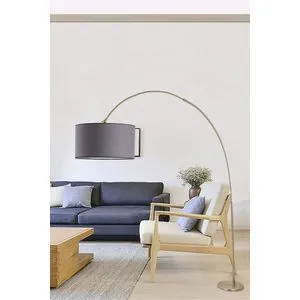 Deve Boynu Mat Krom Lambader Silindir Koyu Gri Abajurlu Light Grey Floor Lamp