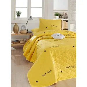 Dide - Žuti Jednobojni Set Prekrivača za Krevet