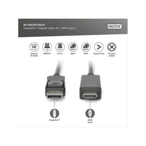 Digitus kabl DisplayPort 1.2 na HDMI 2.0 4K 1m crni
