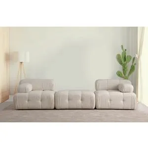 Doblo 3 Seater ( L1-Pouffe-1R) - Cream Bouclette Cream 3-Seat Sofa