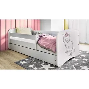 Drveni Dečiji Krevet Mačka Sa Fiokom - Beli - 160x80 cm