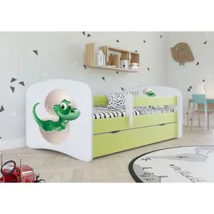 Drveni dečiji krevet MALI DINO sa fiokom - zeleni - 180x80 cm