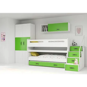Drveni Dečiji Krevet Na Sprat Max 1 S Tri Kreveta 200x80 - Zeleni