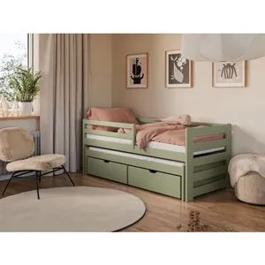 Drveni Dečiji Krevet Senso Sa Dodatnim Krevetom I Fiokom - Olive - 200x90 cm
