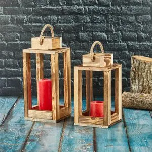 Duple Lanterne sa Drvenim Držačem