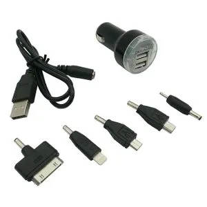 DUPLI USB PUNJAČ ZA KOLA SA 7 ADAPTERA 12/24V 1A+2.1A