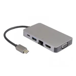 E-Green USB hub Tip-C na HDMI + VGA + 2xUSB 3.0 + RJ45 + tip C (F)