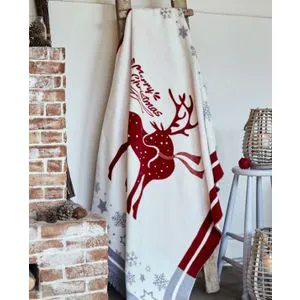 Ćebe COTTON Christmas 200x230 - 22152-A - Raindeer Red
