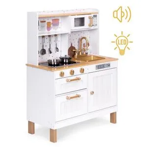 ECOTOYS Drvena kuhinja za decu ZVUK i LED diode LARGE sa ormarićima i 7 doadataka