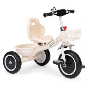 ECOTOYS Tricikl sa neklizajućim rukohvatima, zvoncem i korpom, Beige