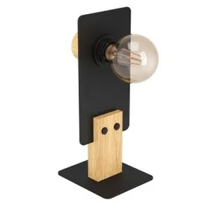EGLO Stona lampa BRAMERTON E27 31 cm crna/drvo 43754