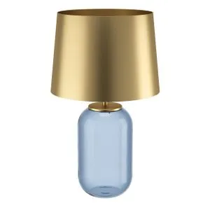 EGLO stona lampa CUITE E27 60,5 cm plavo staklo mesingani abažur 390064