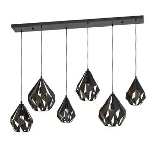 EGLO viseća lampa CARLTON 1 E27 6 grla crna/bakar 145,5 cm 43846