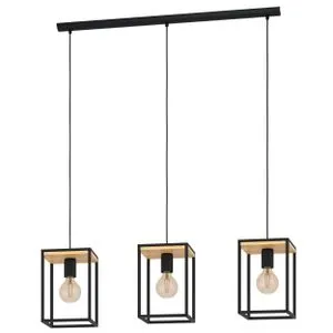 EGLO Viseća lampa LIBERTAD 3xE27 88 cm crna/drvo 99855