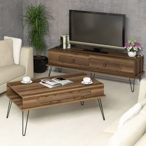 Ekol - Walnut Walnut Living Room Furniture Set