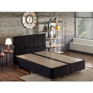 Ela Double - Crna (150 x 200) Crni Krevet sa Okvirom i Uzglavljem