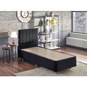 Ela Single - Black (120 x 200) Black Single Bed Base & Headboard