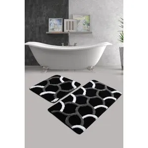 Elegant - Black Multicolor Acrylic Bathmat Set (2 Pieces)