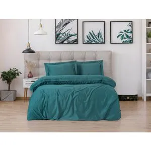 Elegant - Petrol Petrol Blue Satin King Quilt Cover Set (FR)