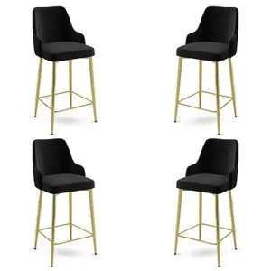 Enox - Crni i Zlatni Barski Stolac Set (4 Komada)