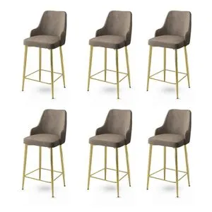 Enox - Gold Bar Stool Set (6 komada) sa Cappuccino tapaciranjem