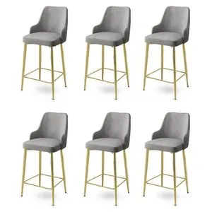 Enox - Sivi i Zlatni Bar Stolice Set (6 Komada)