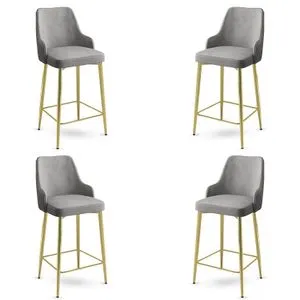 Enox - Sivi, Zlatni Bar Stolica Set (4 Komada)