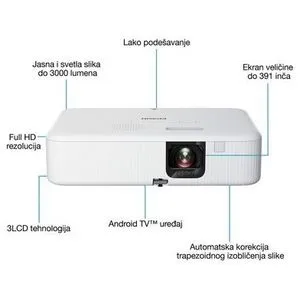 Epson V11HA85040 CO-FH02 Projector, Full-HD, 3LCD, 3000 lumen, 5W speaker, HDMI, USB, WiFi, Andro...
