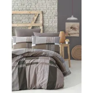Estela - Smeđa, Zelena, Bela i Siva Ranforce Posteljina za Dušek XXL