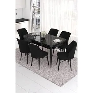 Eva - Black Marble, Black Black Marble
Black Extendable Dining Table & Chairs Set (7 Pieces)