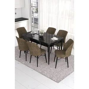 Eva - Black Marble, Brown Black Marble
Brown Extendable Dining Table & Chairs Set (7 Pieces)