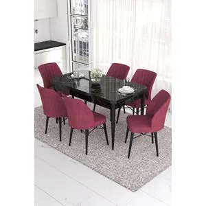 Eva - Black Marble, Burgundy Black Marble
Burgundy Extendable Dining Table & Chairs Set (7 Pieces)