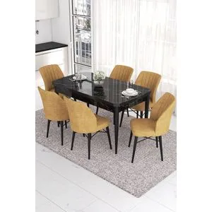 Eva - Black Marble, Cappuccino Black Marble
Cappuccino Extendable Dining Table & Chairs Set (7 Pi...