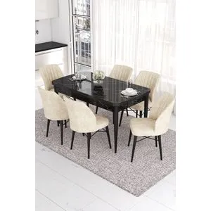 Eva - Black Marble, Cream Black Marble
Cream Extendable Dining Table & Chairs Set (7 Pieces)