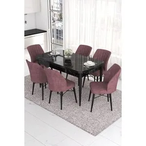 Eva - Black Marble, Dusty Rose Black Marble
Dusty Rose Extendable Dining Table & Chairs Set (7 Pi...