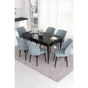 Eva - Black Marble, Grey Black Marble
Grey Extendable Dining Table & Chairs Set (7 Pieces)