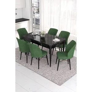 Eva - Black Marble, Khaki Black Marble
Khaki Extendable Dining Table & Chairs Set (7 Pieces)